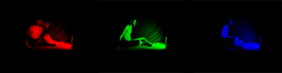 ryan smith self portrait with tv rgb triptych
